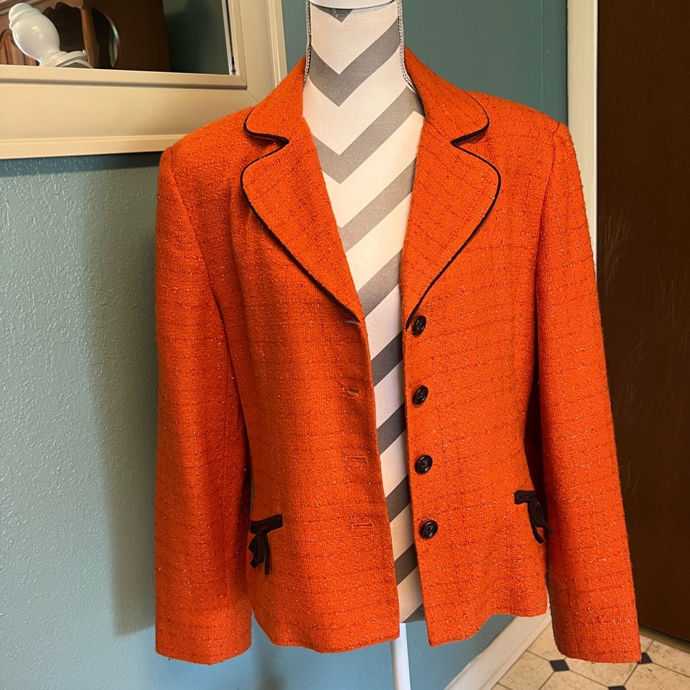 Bob Mackie Orange Tweed Blazer with Black Trim